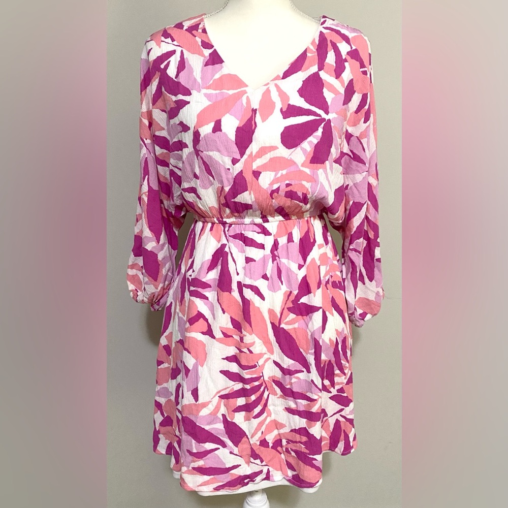 Emily Wonder Womens S Pink Floral V-Neck Dress Boho Preppy Classic Feminine - Picture 6 of 16